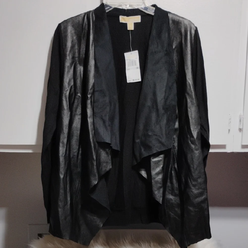 (BX10) SALE! New Michael Kors Black Faux Suede/Leather Women's Drapey Top